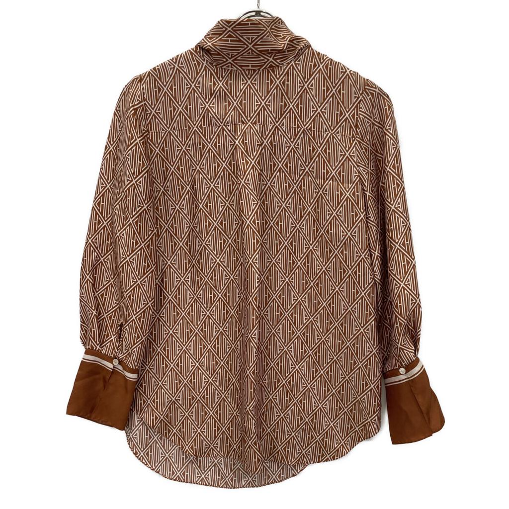 Chloe [Domestic Regular] All-over Print 100% Silk Bow Tie Blouse/ Tops 34 Sunset brownUsed