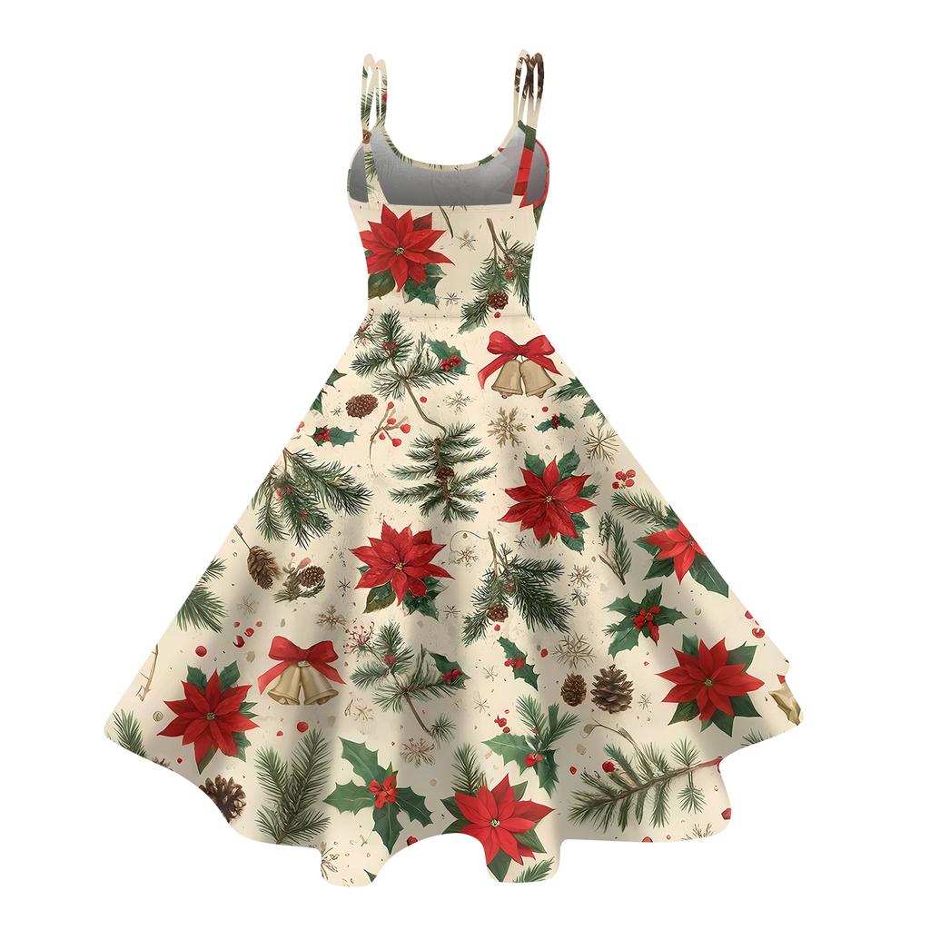 Kindermode Lässig Weihnachts-Print Sexy Schulterfrei Punk Retro Kleid
