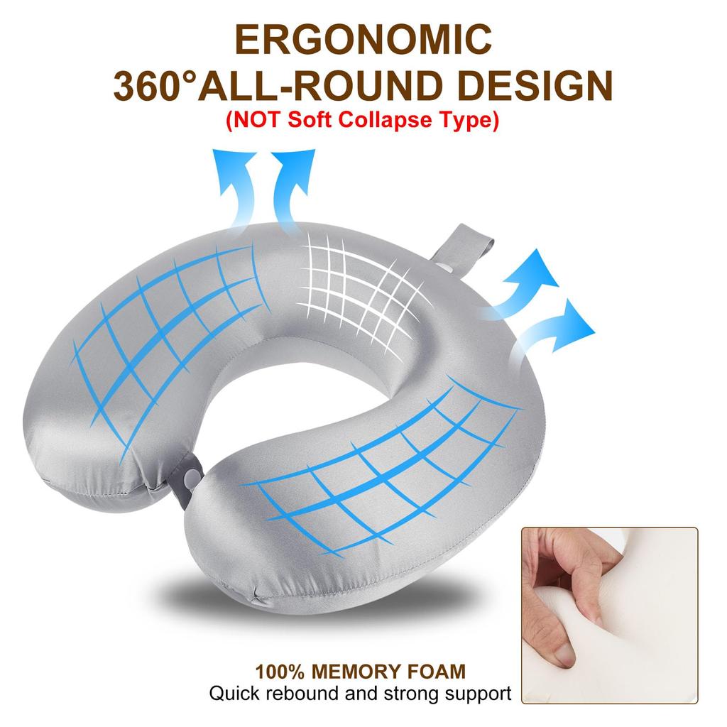 PATIKIL Silk Neck Pillow, Travel Pillow, 22" X 100% Memory Foam Filled Silk Neck Support, Wrinkle-Resistant, Gray