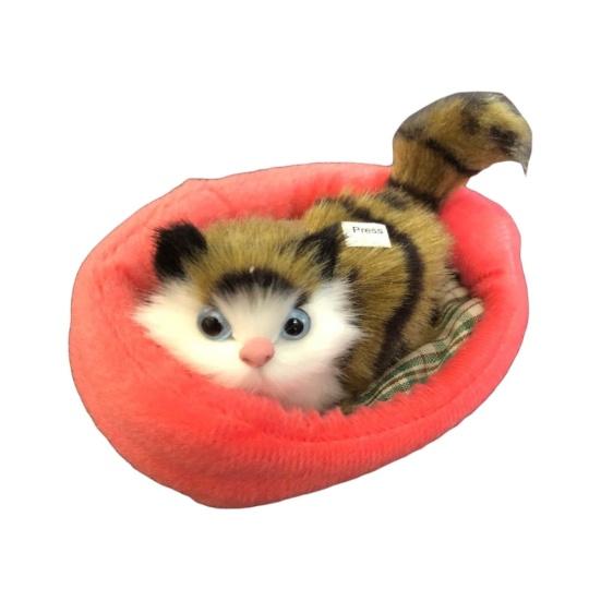 Kinder Simulation Miau Geräusch Katze Schläft im Nest Plüschtier Heimschmuck Autodeko