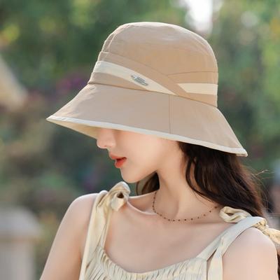 Sunscreen Visor Hat Women'S Outdoor Windproof Color Matching Basin Hat Travel Beach Hat Fashionable And Elegant Bucket Hat