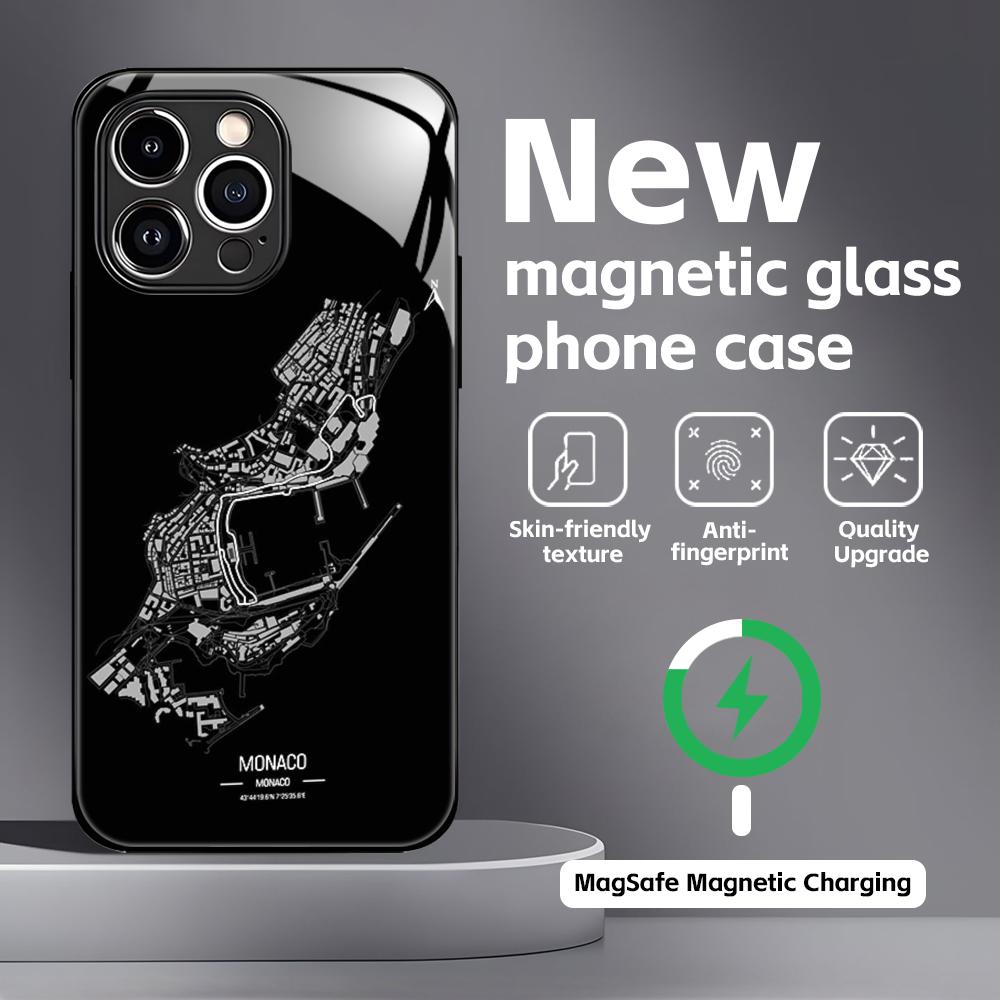 

Чохол для телефону з принтом траси Формули-1 для iPhone 16 15 14 13 12 11 X XR XS 8 Plus Mini Pro Max Скляний магнітний чохол iPhone 13