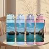 1PC Sea Cliff Blue Ocean Landscape Print 750ml Color Plastic Sports Water Bottle Leakproof Flip Straw Lid Suitable for Sports Office Home Use