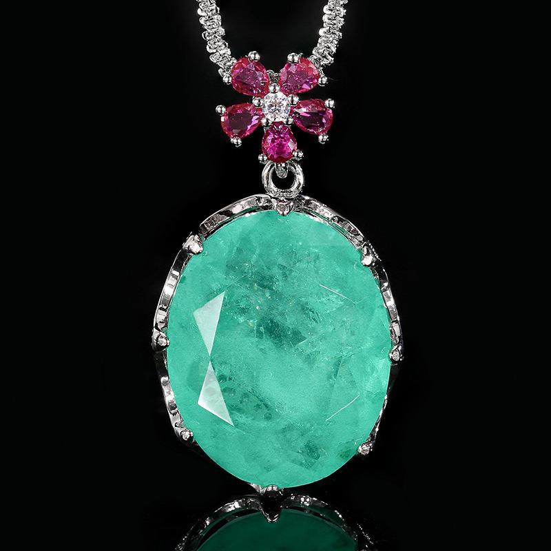 Vintage Emerald Ruby Jewelry for Women 20mmx25mm Oval Cut Green Gemstone Necklace Adjustable Ring Luxury Wedding Party Gift