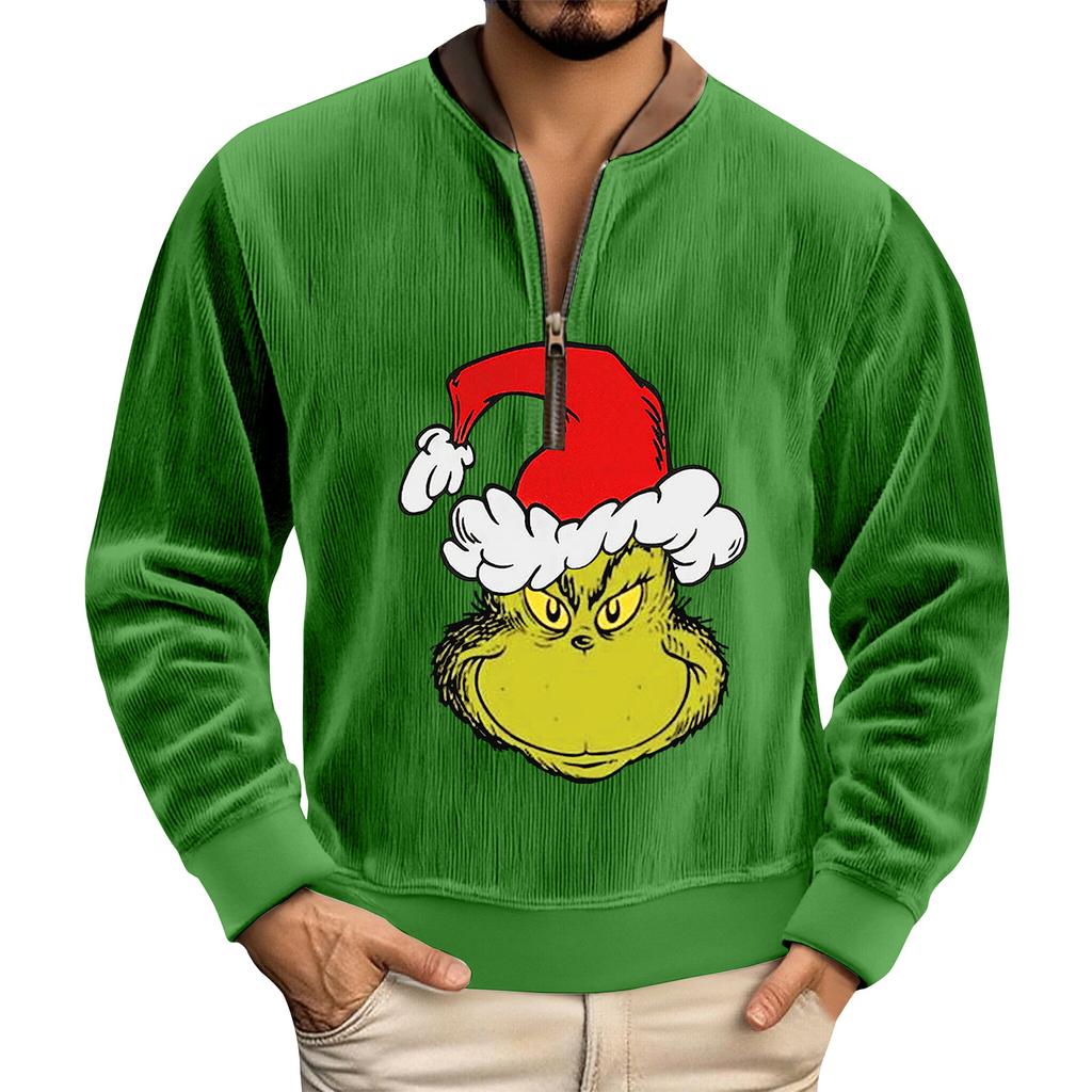 Herren Weihnachts-Print Cordhemd mit Knopfleiste