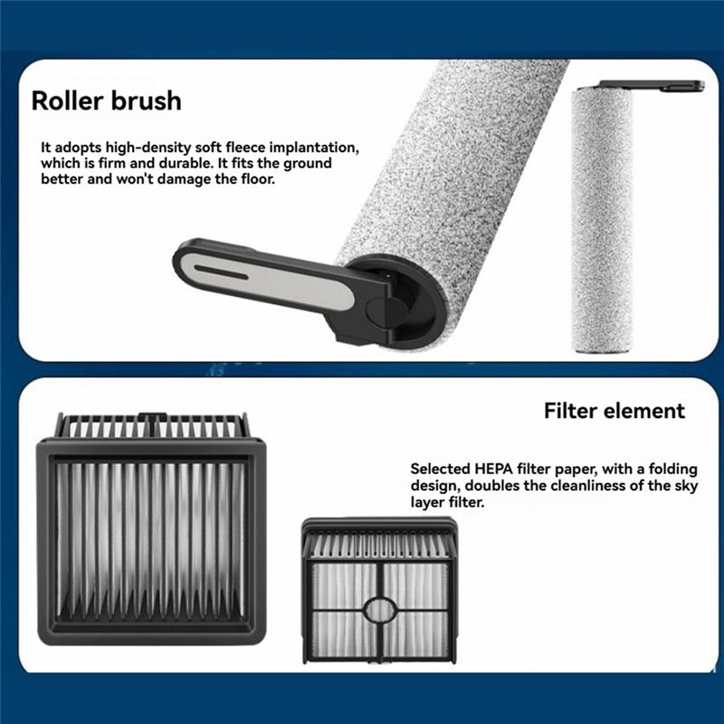 A78E-HEPA Filter Replacement Set 4Pcs Roller Brush For Dreame MOVA 2.0 Pro Trouver K10 K10 Pro Floor Scrubber Spare Parts
