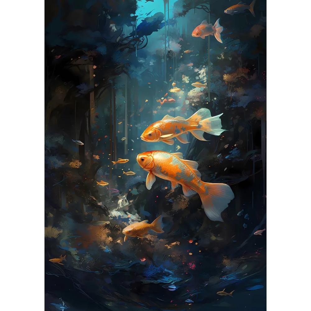 Classic Surreal Golden Koi Fish Posters Fishes Swimming Anime Art Prints Canvas Painting Wall Pictures Home Living Room Decor