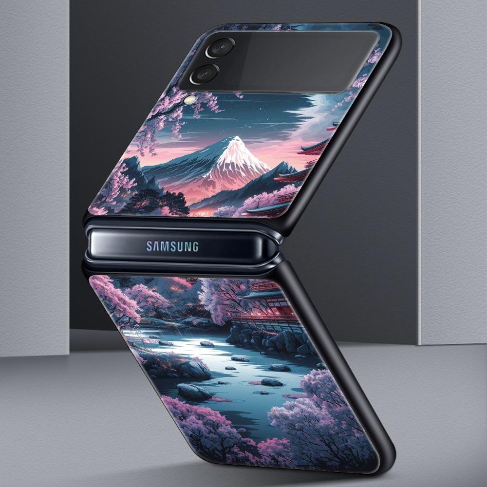 Pink Sunset Mountain Hard PC Phone Case For Samsung Galaxy Z Flip 7 6 5 4 Black Cover For Galaxy Z Flip 3 Foldable Shell Fundas
