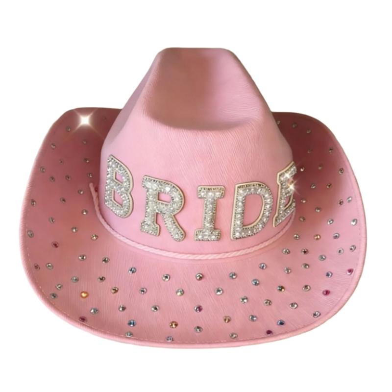 

Friendly Breathable Bridal Hat Wide Brims Gift For Western Wedding And Event розовый