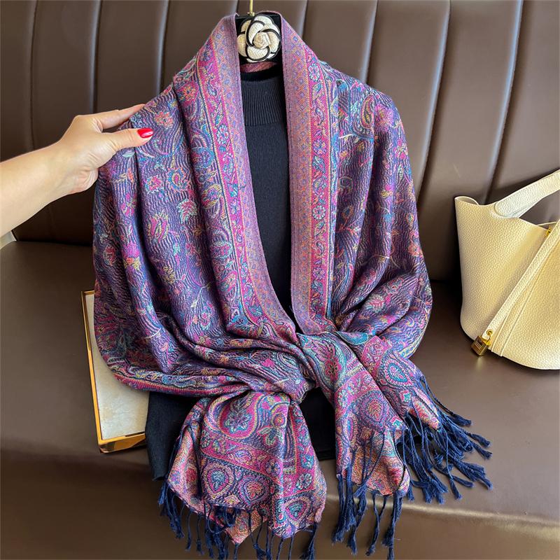 Women Paisley Scarf Cashmere Feeling Pashmina Shawls Tassel Hijab Head Wraps Femme Winter Scarves Foulard Bufanda