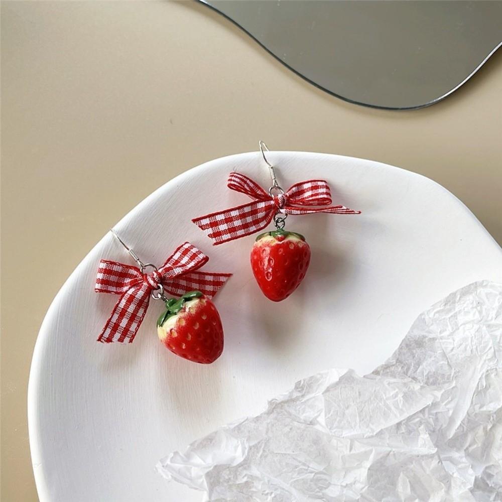 Green Leaves Simulated Fruit Earrings Dainty Flower Drop Earrings Strawberry Drop Earrings  Girls