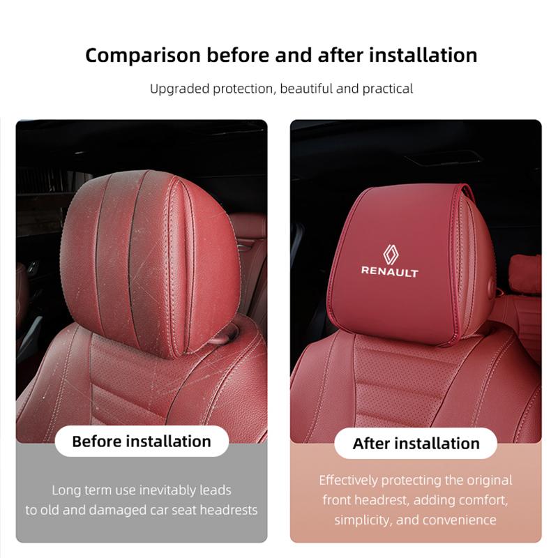 2026 Hot For Renault Hub Caps 2Pcs Leather Car Seat Headrest Protective Covers Accessories For Renault Clio Kadjar Megane Espace