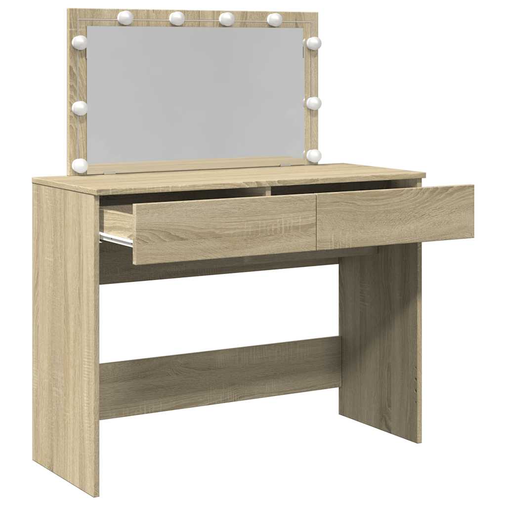 Makeup Table with LED Lighting Sonoma Oak Finish 100 x 40 x 120 cm