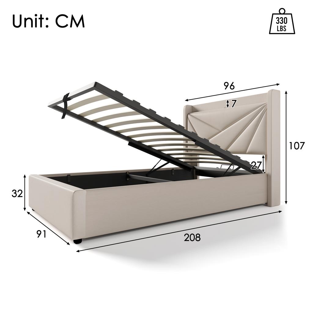 Upholstered Bed, Storage Bed Drawer with USB Type C Charging Headboard, Linen Material Bed Frame, Youth Bed 90x200 with Slatted Frame (With Mattress)
