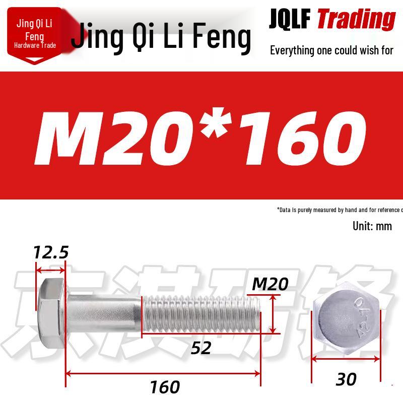201 Stainless Steel Hex Head Bolt, Half Thread, M6-M30 Threaded Rod