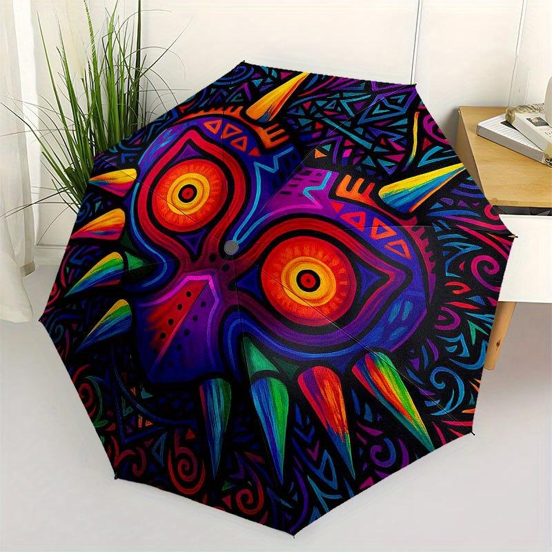 

Colorful Tribal Mask Wall Art Decor Umbrella, Portable 3-Fold Compact Umbrella for Men & Women R122