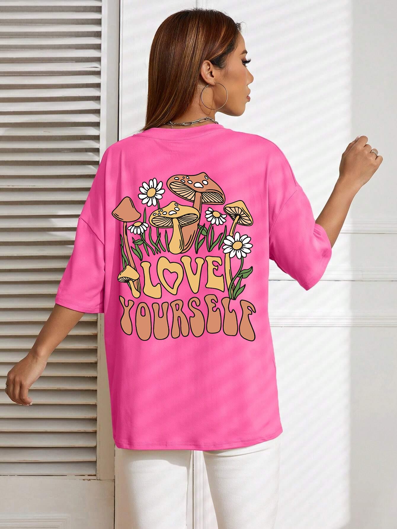 

Люби себя Расти Беспредельно Хлопковые Принты Женская Футболка Базовая Повседневная Футболка Личность Смешная С Коротким Рукавом Оверсайз Футболки L