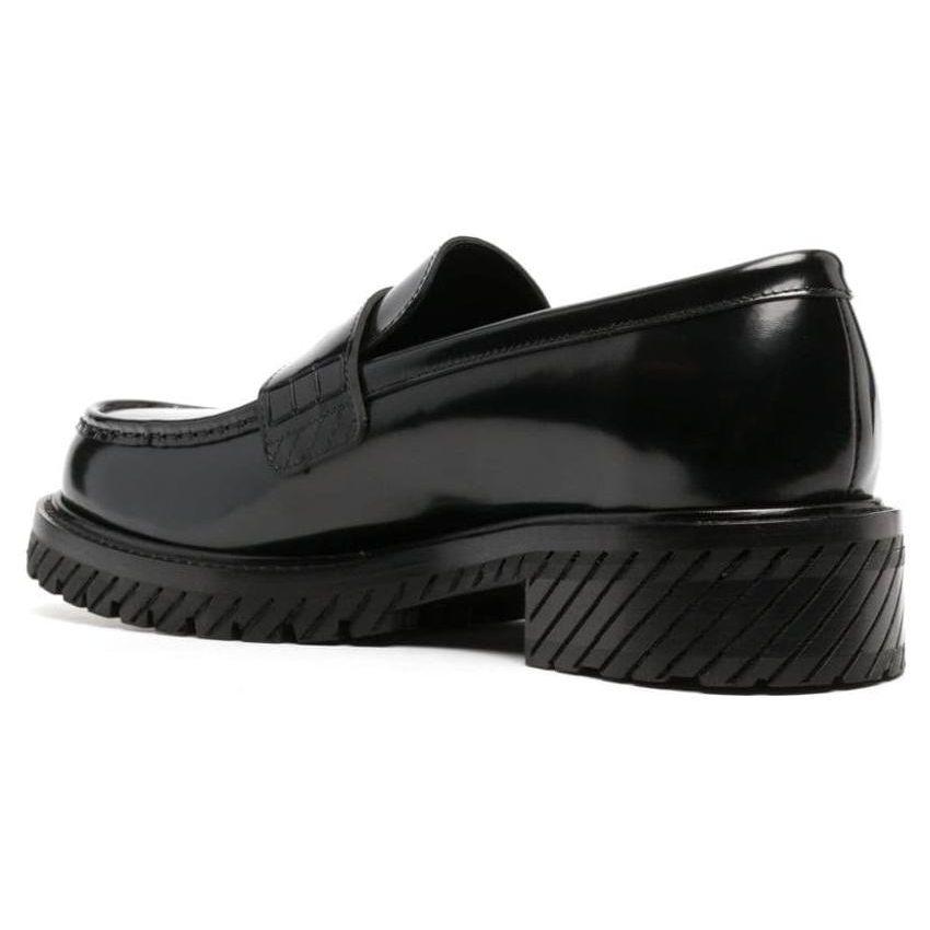 Off-White Top Layer Cowhide Round Toe Slip-On Loafers Men Loafers Black OMIG008F23LEA0011010