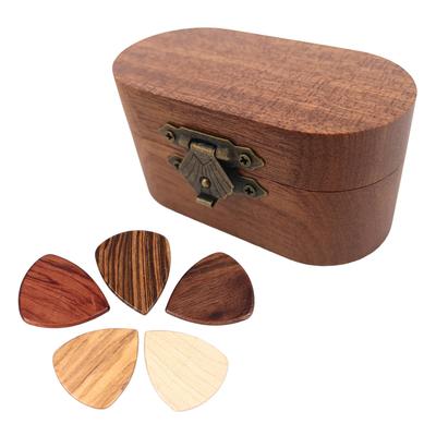 Guitar Picks Box Wooden Case Portable Holder Storage Container Solid Wood Accessories 1 Box with 5 Picks
