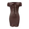 Women's Sexy Bag Hip Lace-up Dress Plaid Print Leaky Shoulder Fashion Short Skirt