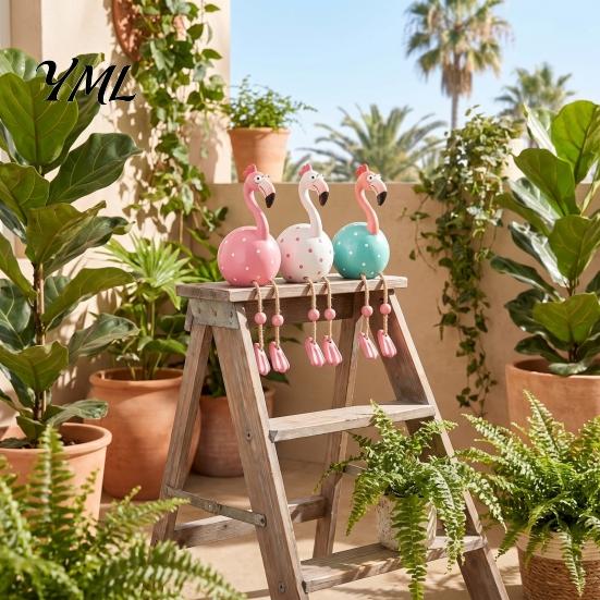 Resin Animal Ornament Cute Dangle Leg Flamingo Figurine, Tropical Polka Dot Statue, Whimsical Home Decor for Indoor Outdoor Patio Yard Shelf Party