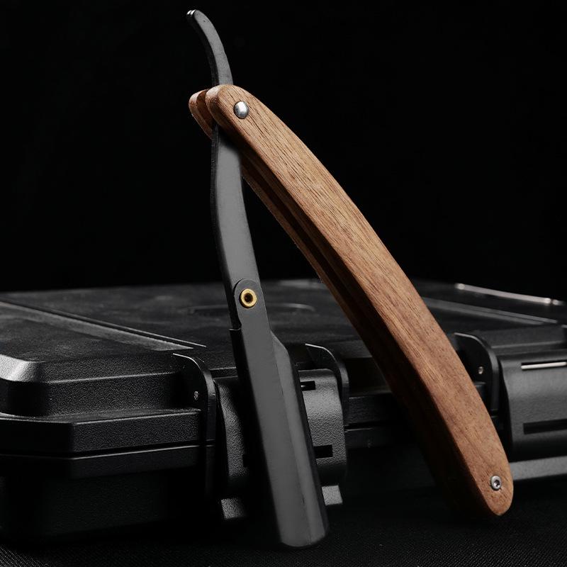 Rosewood Retro Stainless Steel Folding Razor for Shaving, Grooming, and Haircutting.