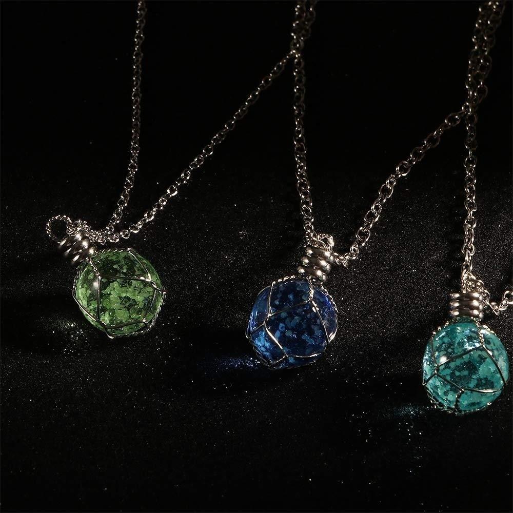Glass Luminous Ball Neck Chain Hand Woven Round Luminous Pendant Luminous Glass Necklace  Women