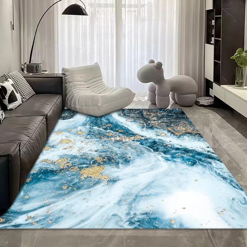 Light Luxury Abstract Living Room Crystal Velvet Carpet, Large Area Bedroom Full Of Floor Mats, Living Room Sand Coffee Table Carpet