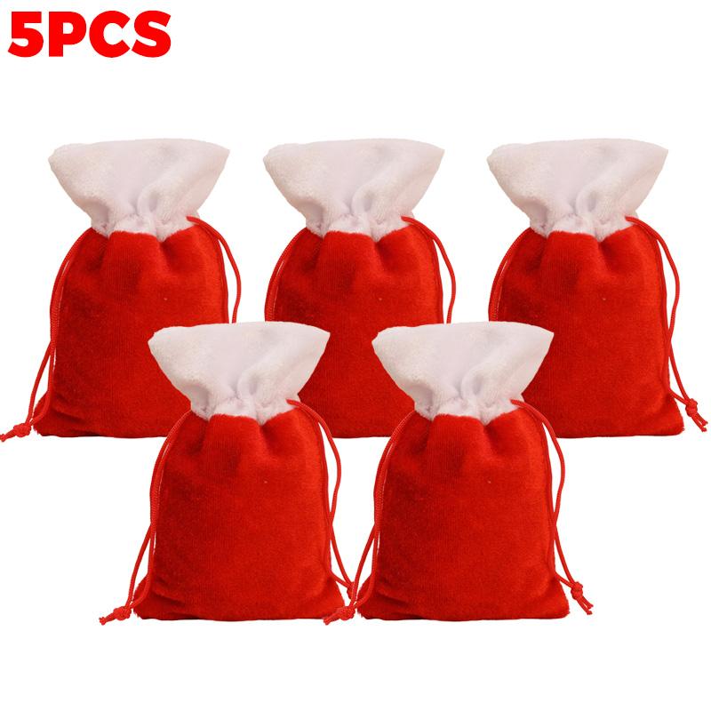 20/1Pcs Christmas Red Velvet Bags Candy Snack Gifts Drawstring Pouch Bag Jewelry Packaging Bags Christmas New Year Decorations