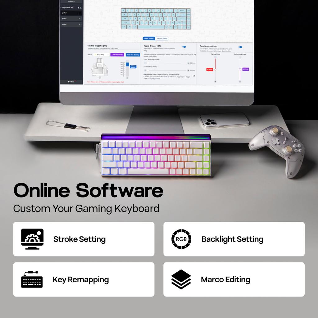 MechLands Aula Hero68 HE Wired Magnetic Gaming Keyboard with Rapid Hole Effect Adjustable 8kHz RGB Lightbox Backlight Switches, 0.01mm Actuation,