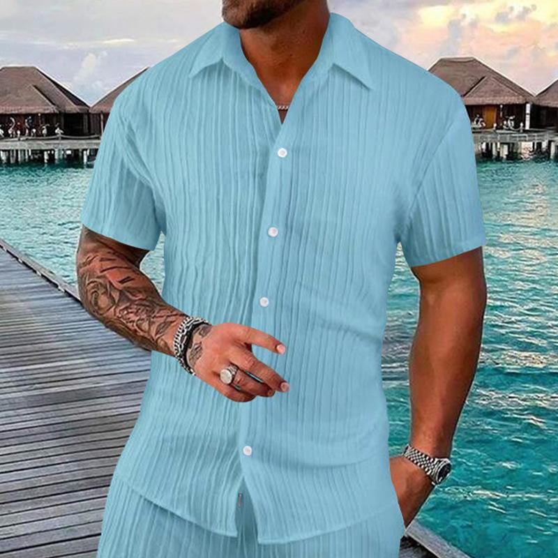 Summer Lapel Solid Color Short Sleeve Button Versatile Men's Casual Loose Cardigan T-Shirt