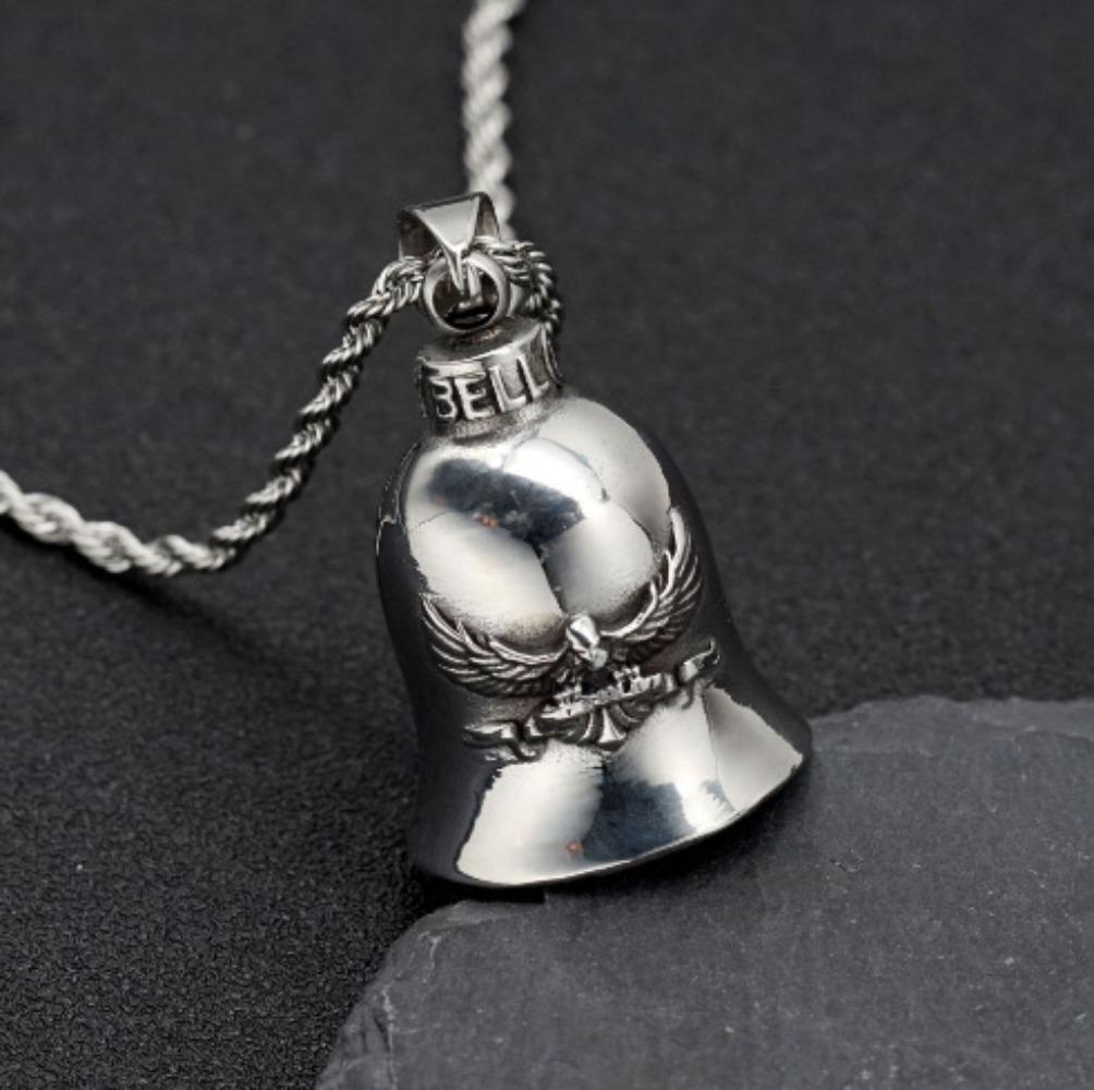 Stainless Steel Viking Motorcycle Pendant Gothic Punk Biker Jewelry for Men with Exorcism Bell