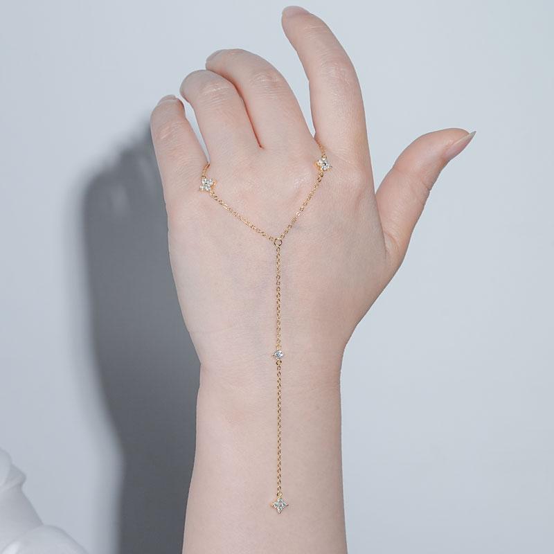 Anziw Moissanite Long Tassel Pendant Necklace 925 Silver Four Clover Flower Y Chain Necklace for Women Valentine Gift Trend