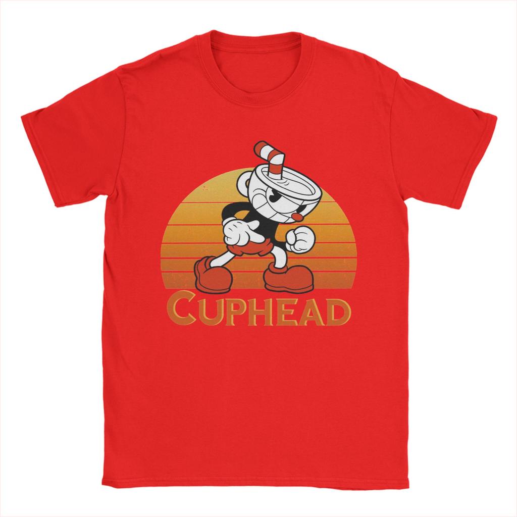 Cuphead Vintage Sunset TShirt Beach Hip Hop T Shirts Men Cotton O Neck Oversize Tees Short Sleeve Vintage Tops