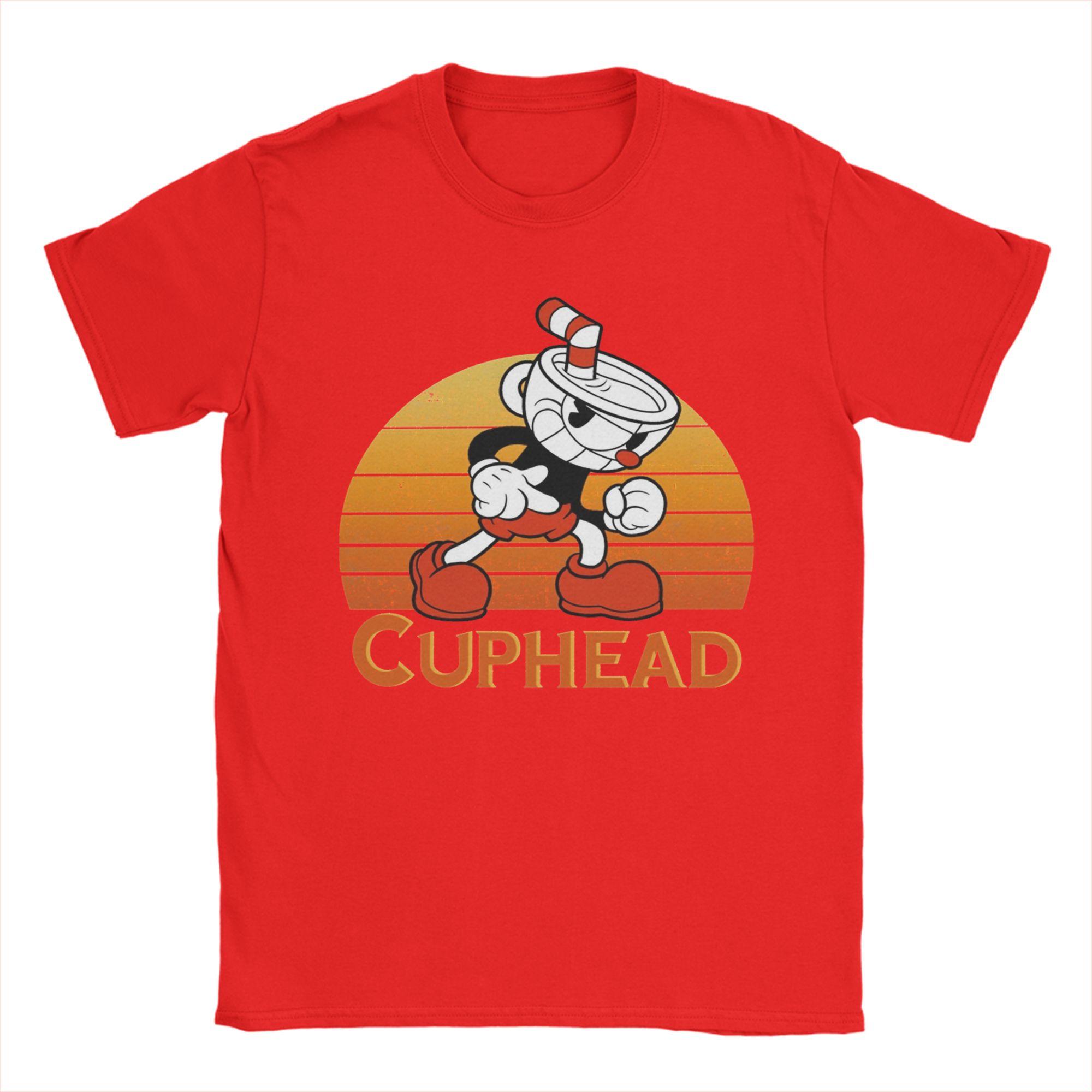 

Cuphead Vintage Sunset TShirt Beach Hip Hop T Shirts Men Cotton O Neck Oversize Tees Short Sleeve Vintage Tops S