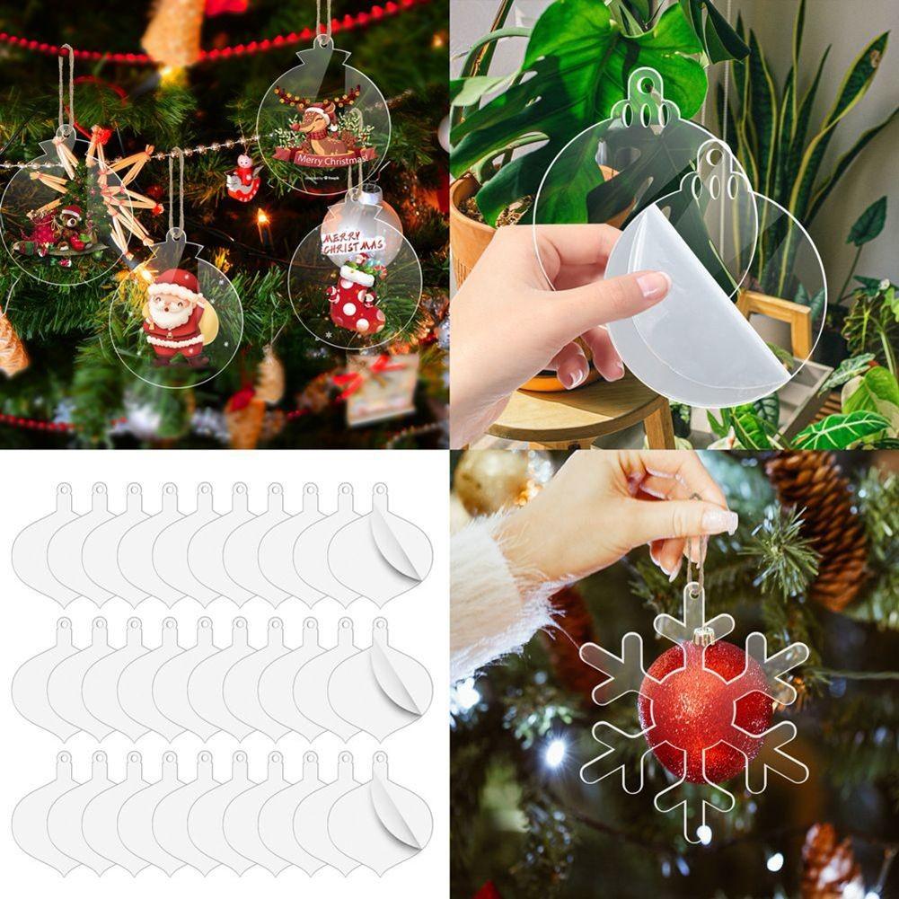 Transparent Acrylic Christmas Tree Baubles Hanging Ornaments Xmas DIY Crafts