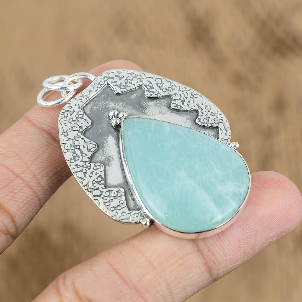 Womens Day Sale 925 Sterling Silver Amazonite Stone Elegant Wife Pendant Jewelry