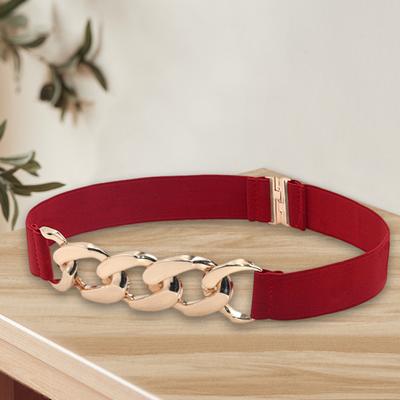 Waist Belt Golden Polished Metal Chain Buckle Elastic Elegant Wide Women Dress Shirt Coat Belt Clothing Accessories
