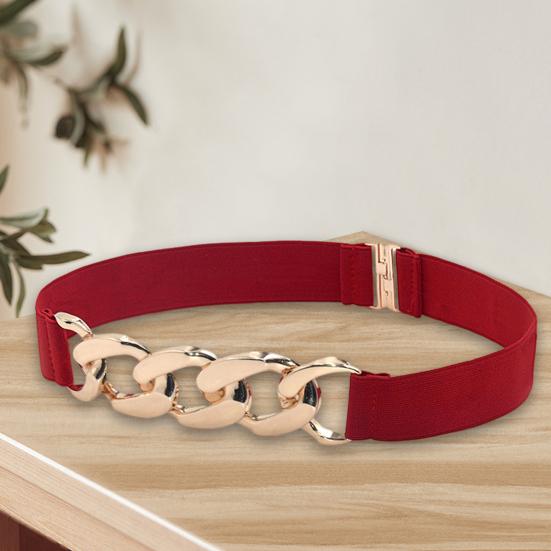 Waist Belt Golden Polished Metal Chain Buckle Elastic Elegant Wide Women Dress Shirt Coat Belt Clothing Accessories