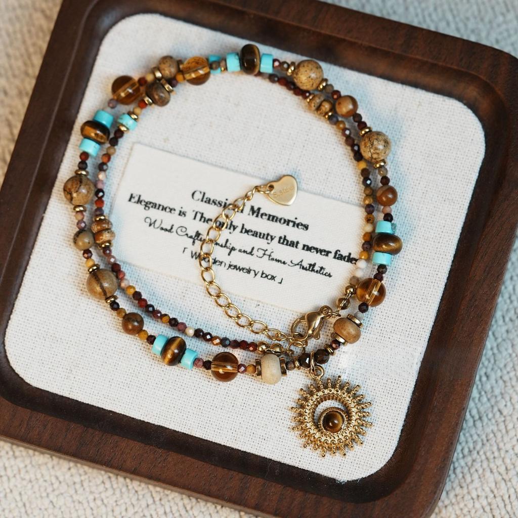 Titanstahl Naturstein Sonne Anhänger Halskette Retro Nische Schlüsselbeinkette Mode High Sense Vielseitiger Schmuck Frauen