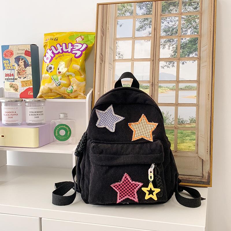 Corduroy Backpack Women S Style Solid Color Versatile Star Schoolbag Female Middle School Student Small Backpack