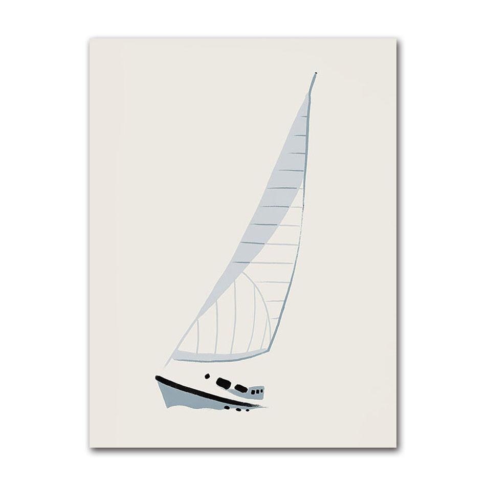 Minimalist Beach Ocean Floral Wall Art, Sailboat Canvas Painting, Pool Posters & Prints, Pictures for Living Room Decor