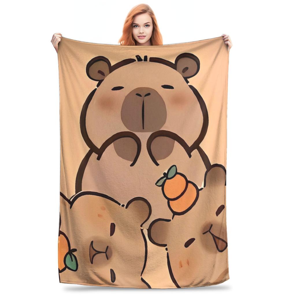 Trembling Capybara Flannel Blanket Winter  Soft Durable Throw Blanket for Kids Couch Bed Funny Bedspread Sofa Bed Cover