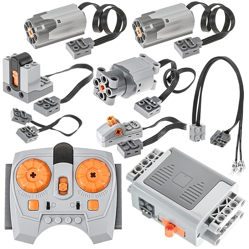 

Cobers 9 piece power function kit set Compatible with major brand Technic parts motor set IR receiver adjustable speed remote control aa battery box