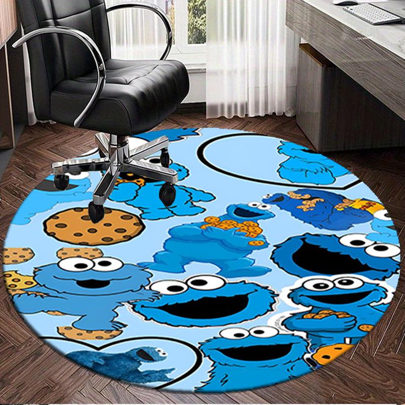 1PC Elmo And Cookie Sesame Friends Round Rug, Non-slip Chair Mat, Home Decor, Circle Carpet Perfect for Office, Bedroom, Living Room,Christmas Gift