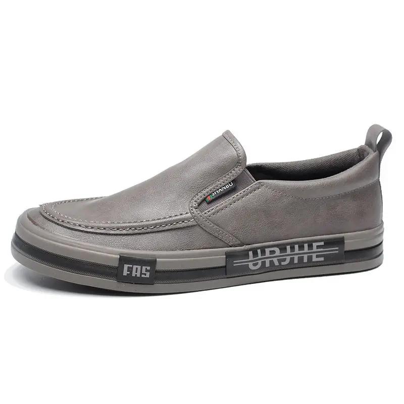 Flat Round Toe Leather Loafers Shoes for Men Retro Pu Classic Original 2025 Trend Man Casual Shoe Legitimate Low Price Cowhide