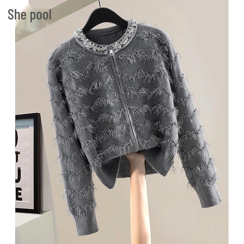 

She Chi Women s Wave Pattern Sequin Knit Cardigan One Size