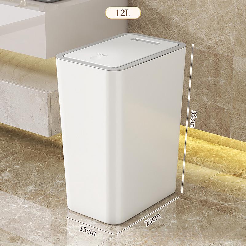Large Capacity Narrow Push-Top Trash Can with Lid for Bathroom and Toilet