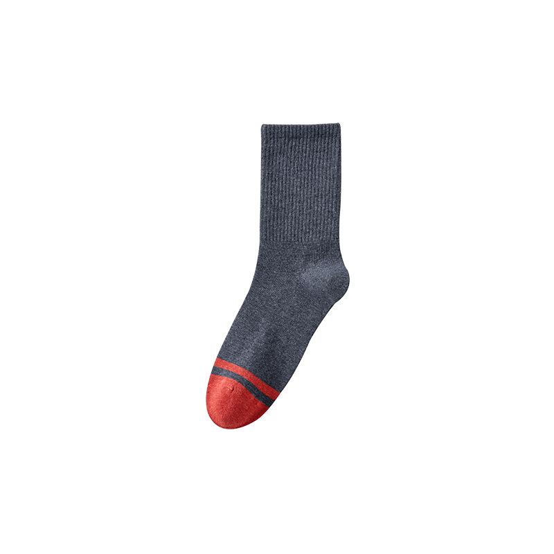 Zhuji Men's Mid-Tube Pure Cotton Socks - Double Needle, Sweat-Absorbent, Breathable, Black, All-Season Business Wear.