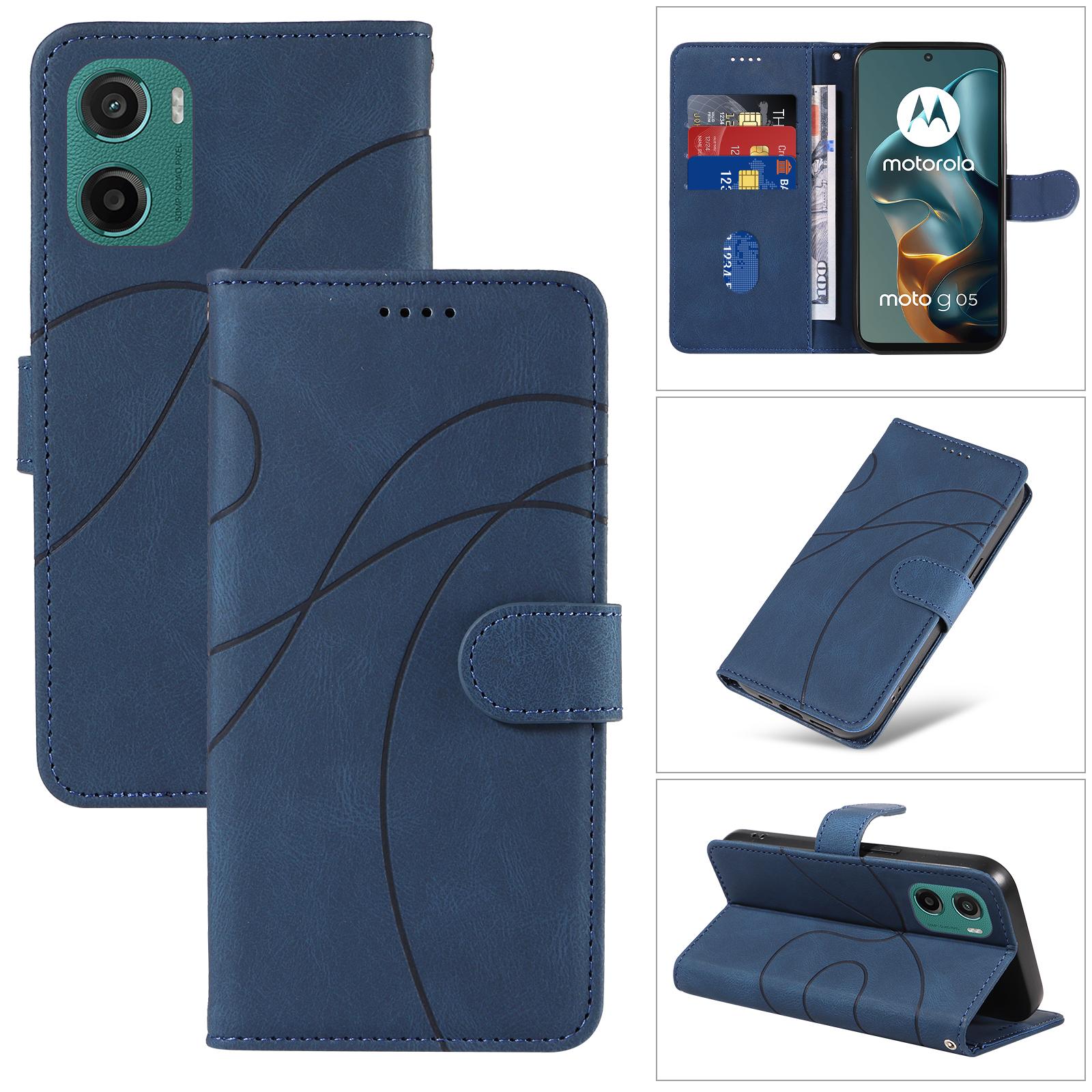 

For Motorola Moto G05 4G Wallet Case Leather Phone Cover Stand with Curved Line Design - Black C
